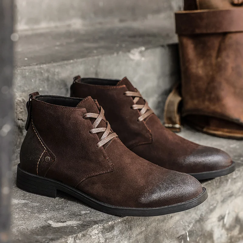 Leather Work Flats - Nuovi stivaletti in pelle scamosciata di