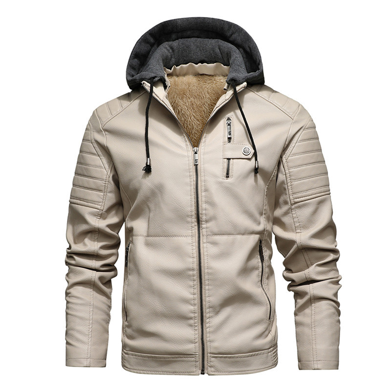 Leather Work Jacket With Hood - Giacca con Cappuccio da Uomo, Spessa