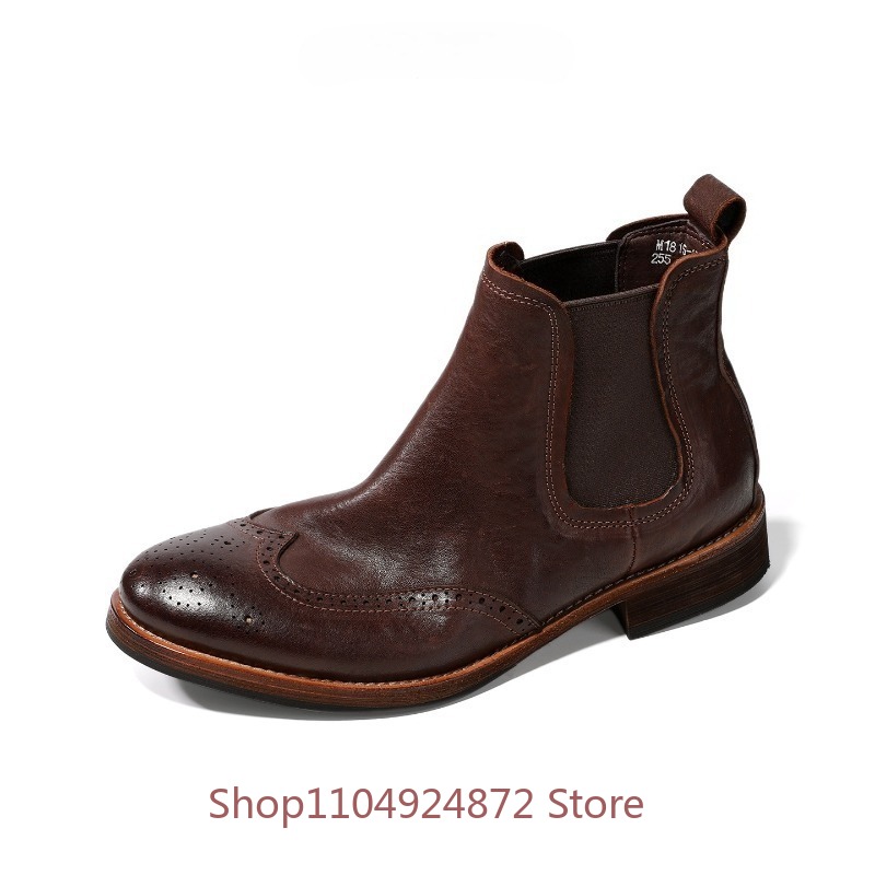 Leatherwork Designs - Stivaletti Chelsea Brogue Vintage da Uomo,