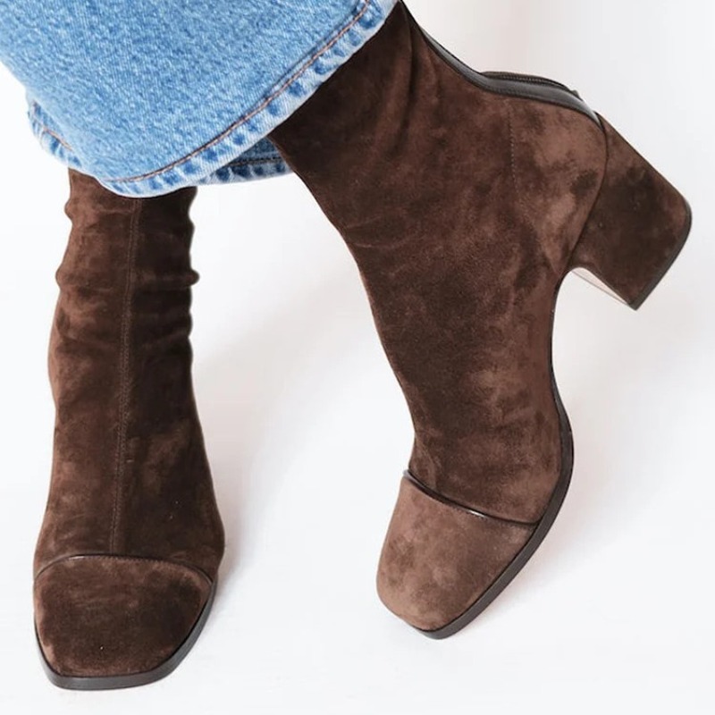 Leather Work Flats - Stivali da donna in pelle scamosciata